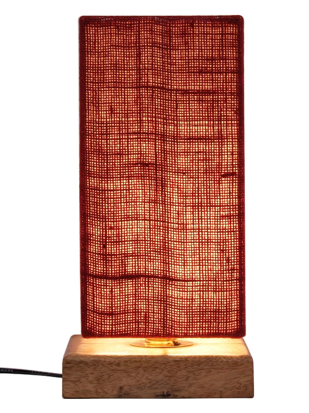 Maroon Jute Shade with Square Wood Base