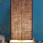 Blue Jute Shade with Square Wood Base