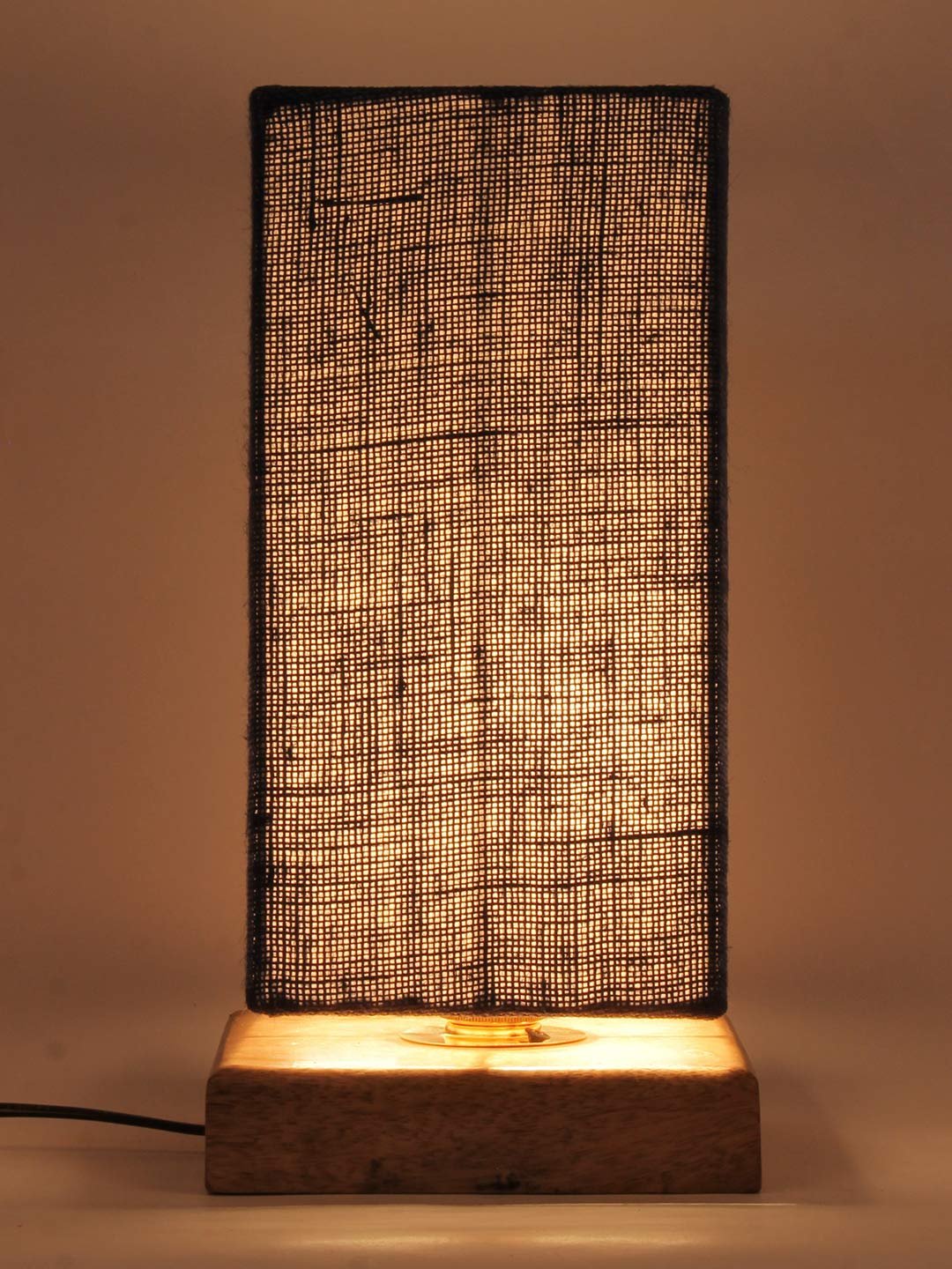 Blue Jute Shade with Square Wood Base