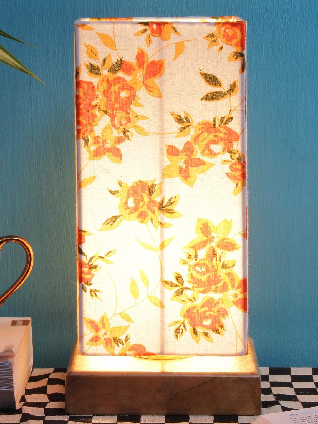 Multicolor Cotton Shade with Square Wood Base