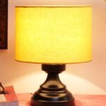 Yellow Cotton Shade lamp with Black Base