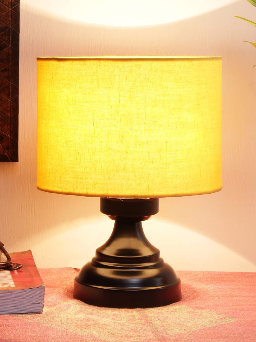 Yellow Cotton Shade lamp with Black Base