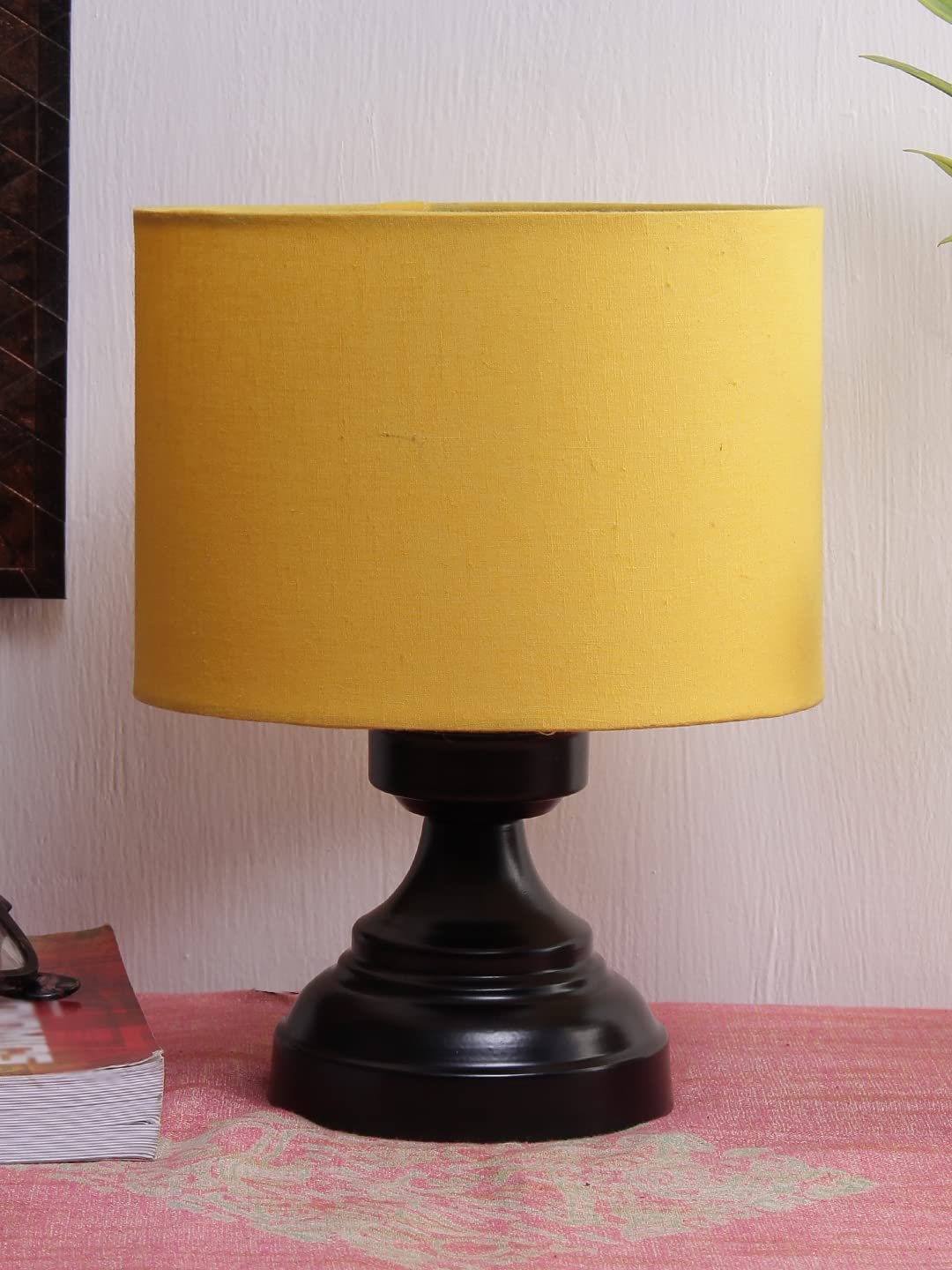 Yellow Cotton Shade lamp with Black Base