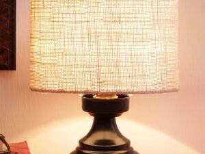 White Jute Shade lamp with Black Base