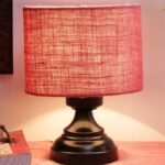 Pink Jute Shade lamp with Black Base