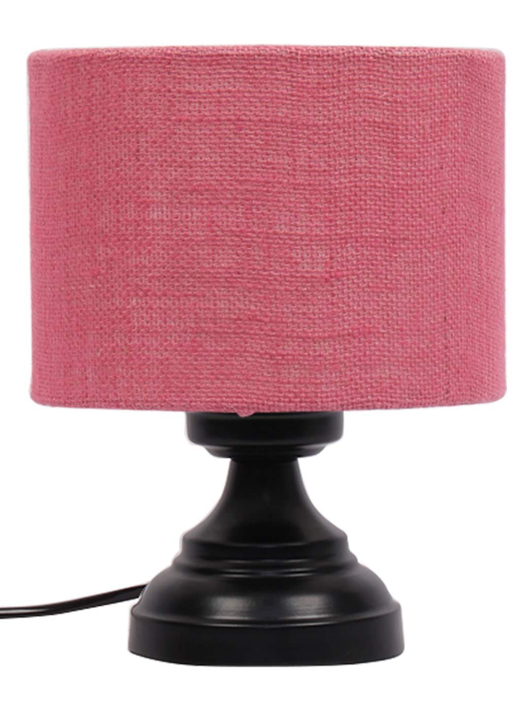 Pink Jute Shade lamp with Black Base