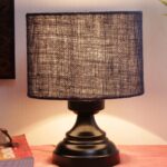 Blue Jute Shade lamp with Black Base