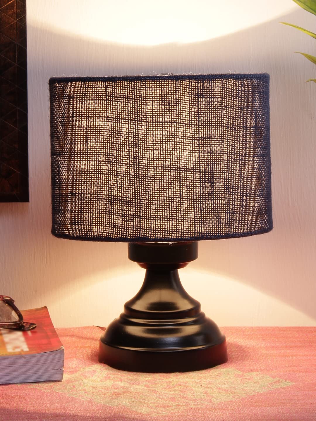 Blue Jute Shade lamp with Black Base