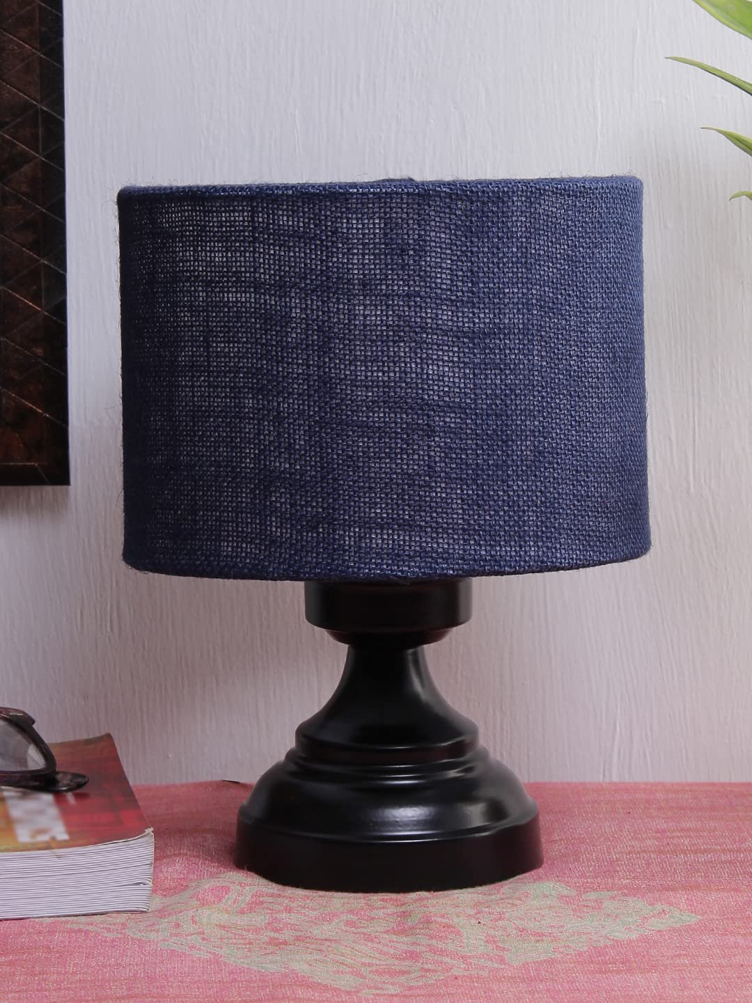 Blue Jute Shade lamp with Black Base