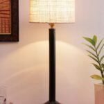 White Jute Shade lamp with Black Base