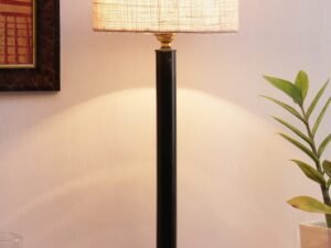 White Jute Shade lamp with Black Base