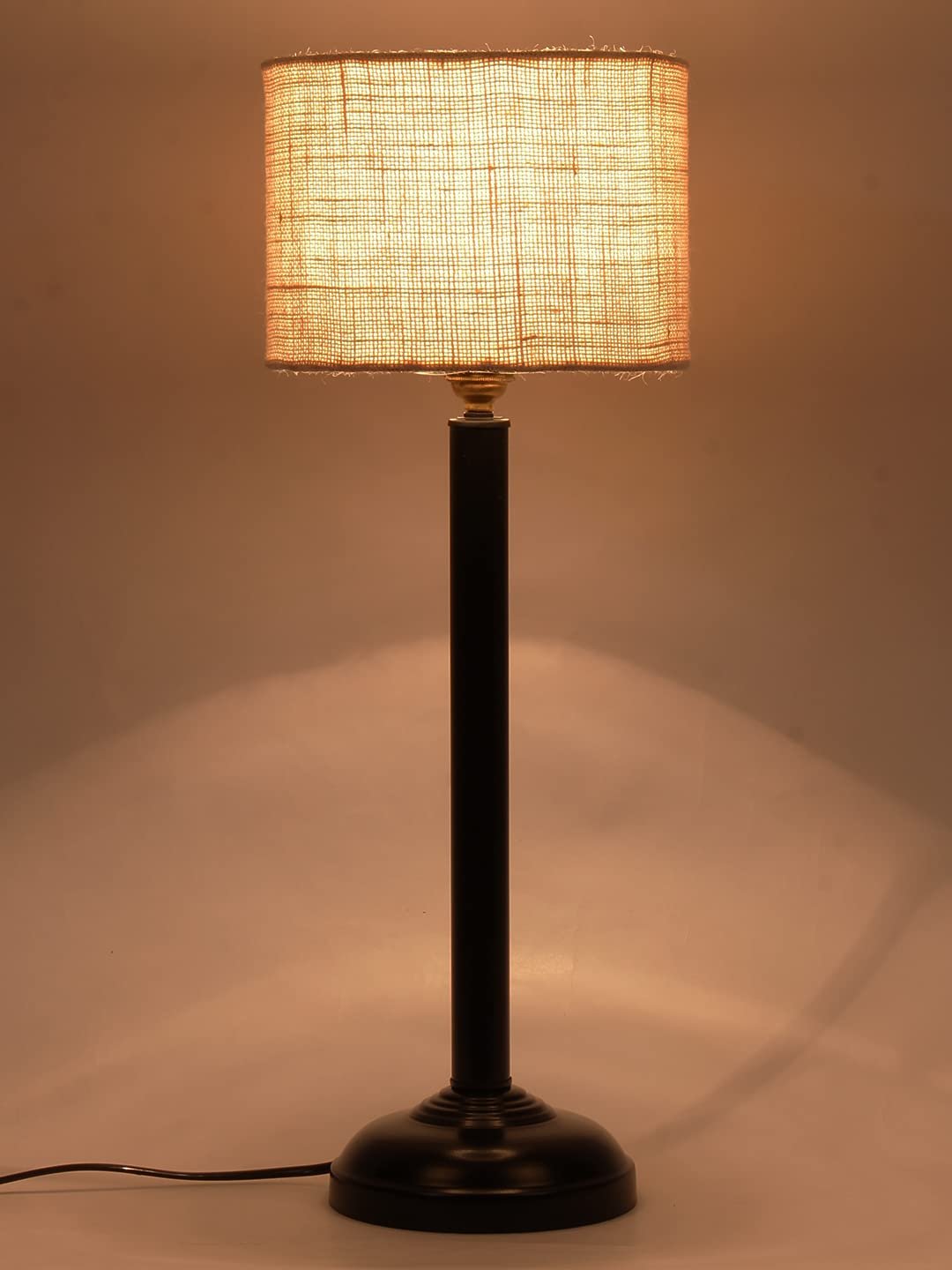 White Jute Shade lamp with Black Base