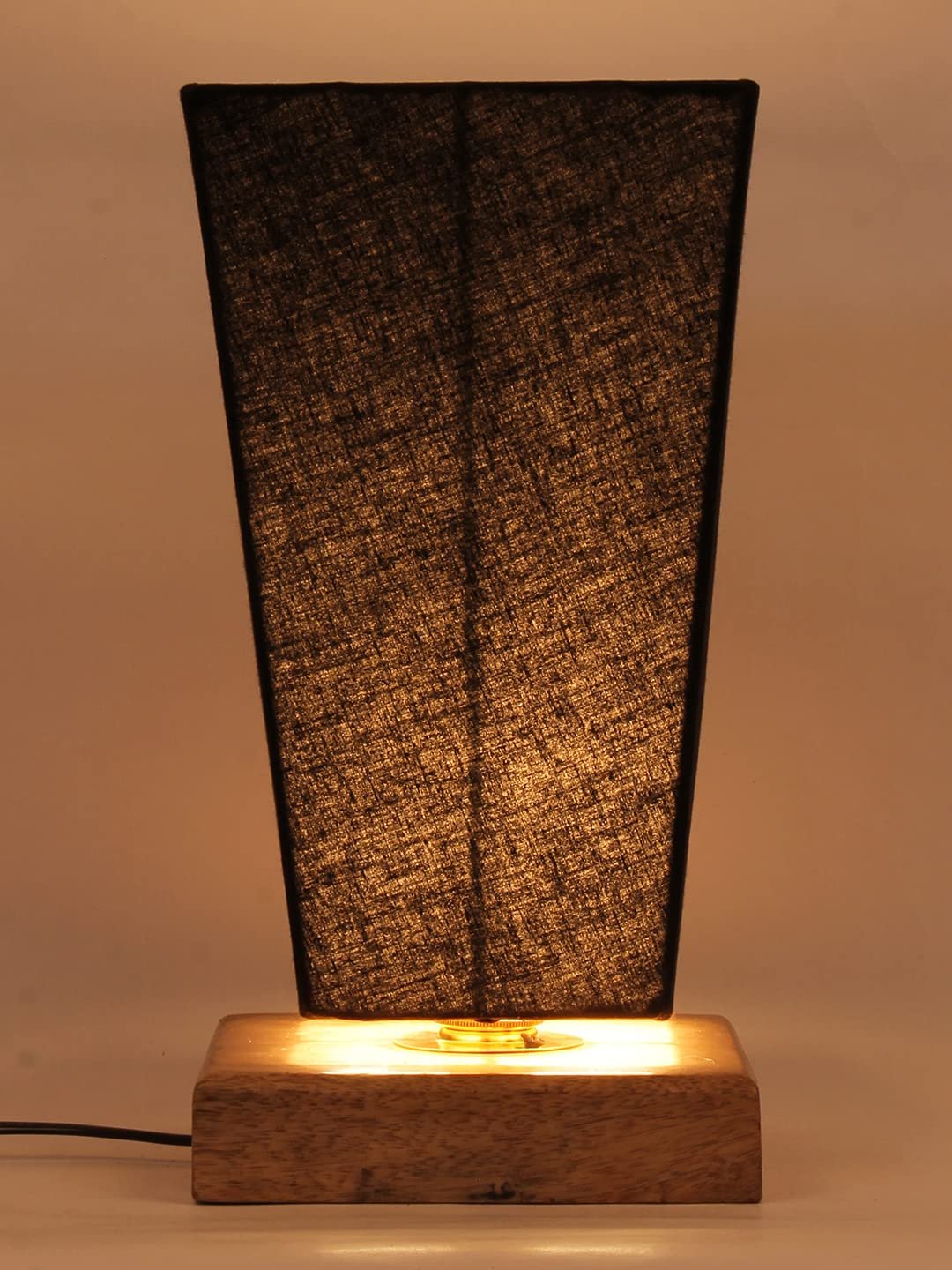 Black Pyramid Cotton Shade with Square Wood Base
