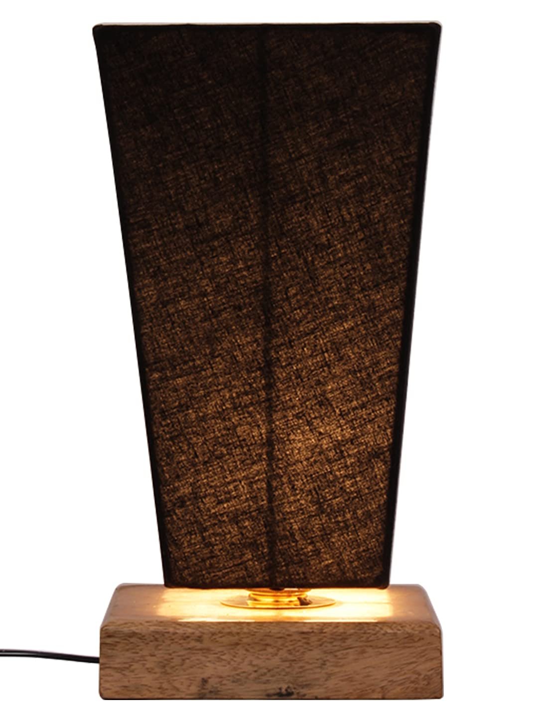 Black Pyramid Cotton Shade with Square Wood Base