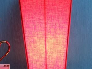 Red Pyramid Cotton Shade with Square Wood Base