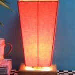 Orange Pyramid Cotton Shade with Square Wood Base