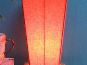 Orange Pyramid Cotton Shade with Square Wood Base