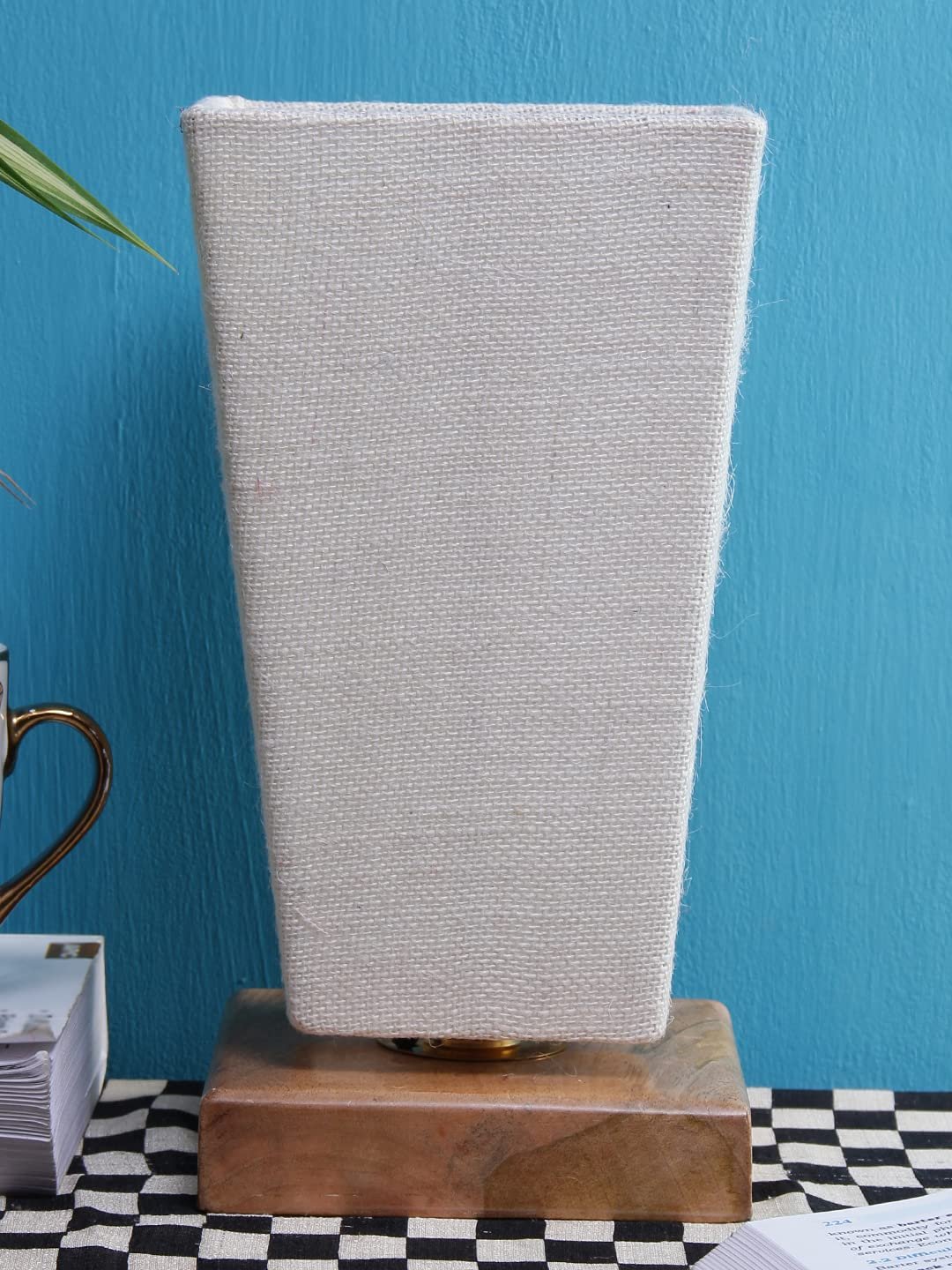 White Pyramid Jute Shade with Square Wood Base