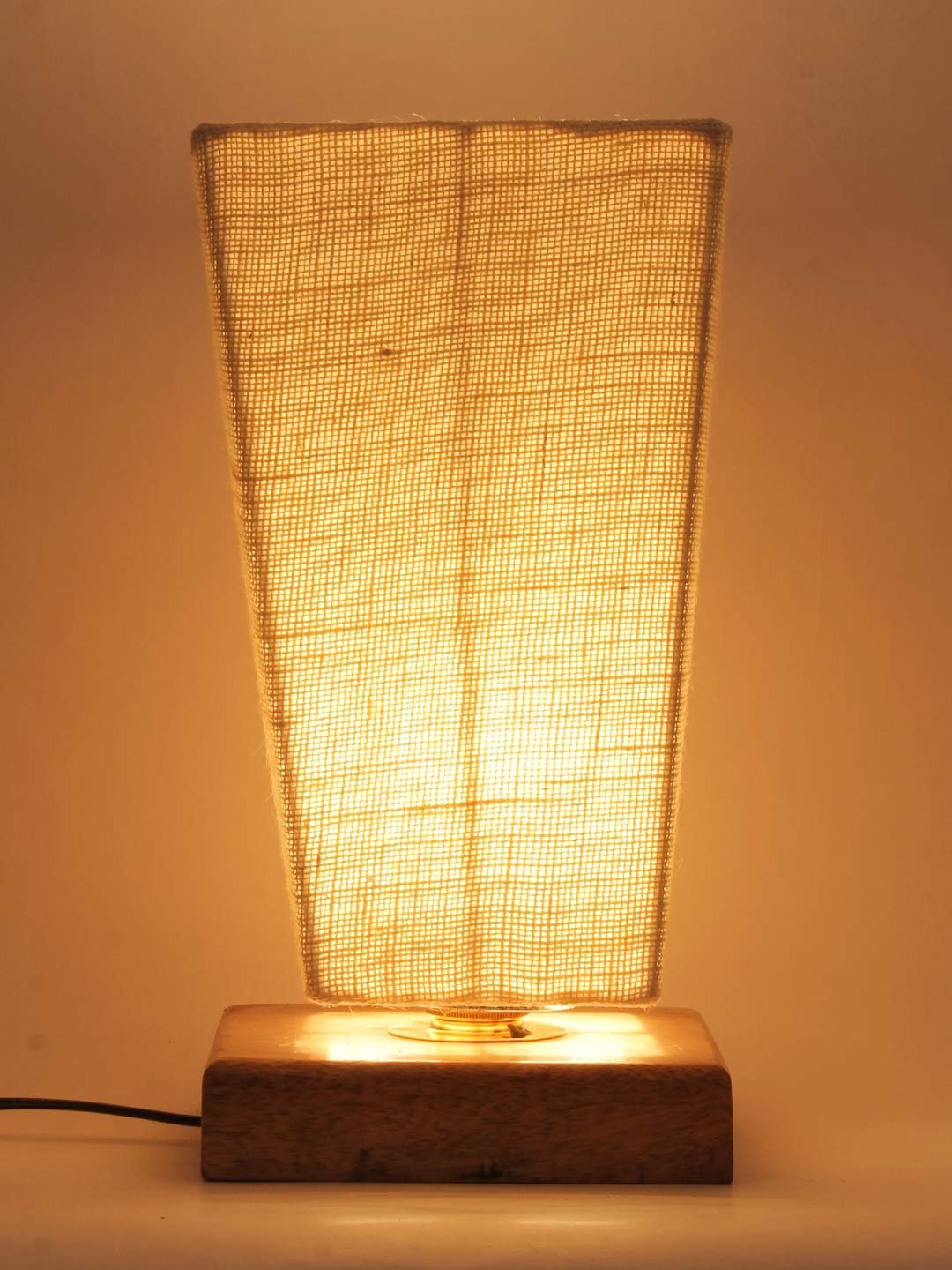 White Pyramid Jute Shade with Square Wood Base