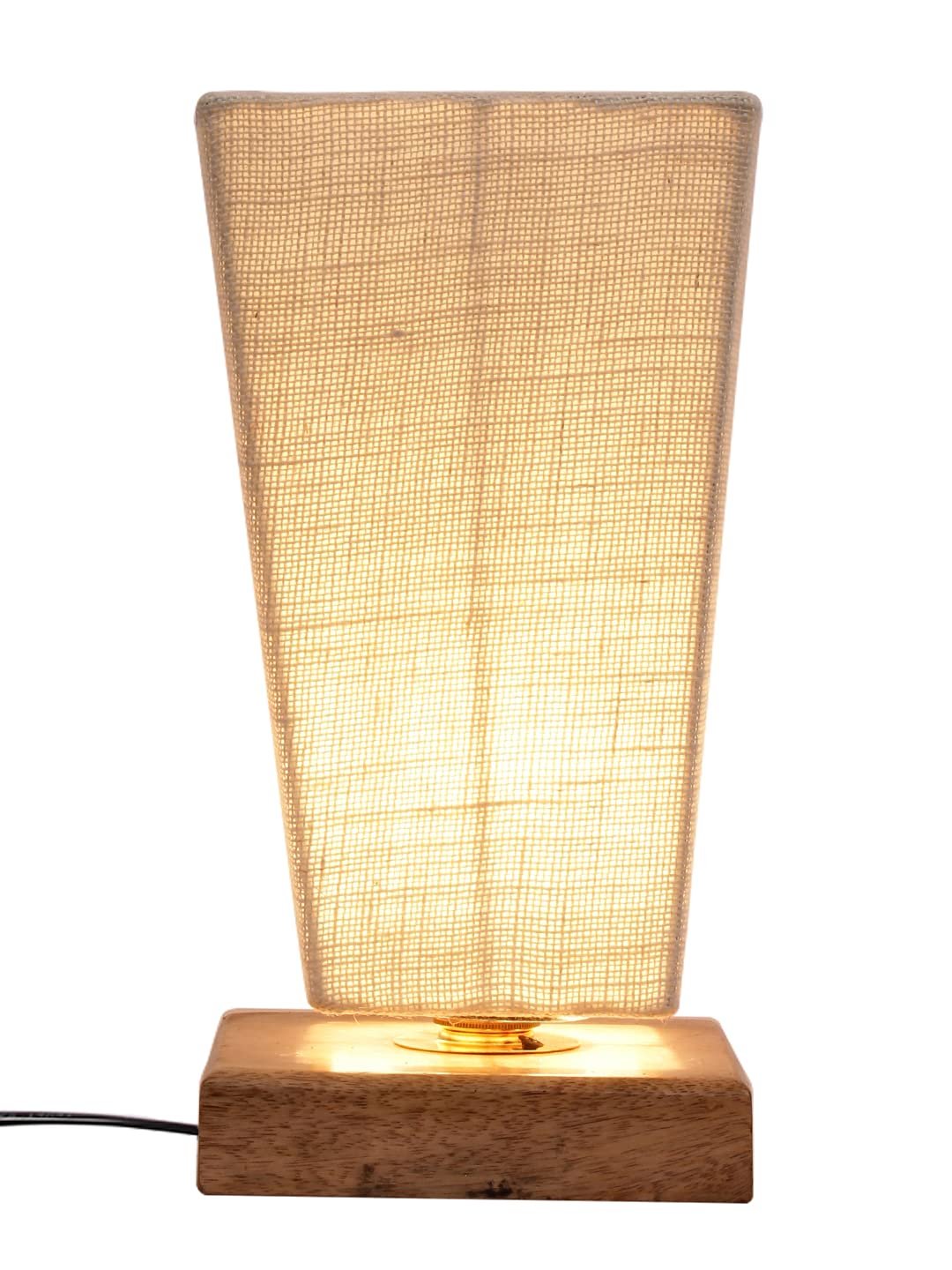 White Pyramid Jute Shade with Square Wood Base