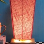Pink Pyramid Jute Shade with Square Wood Base
