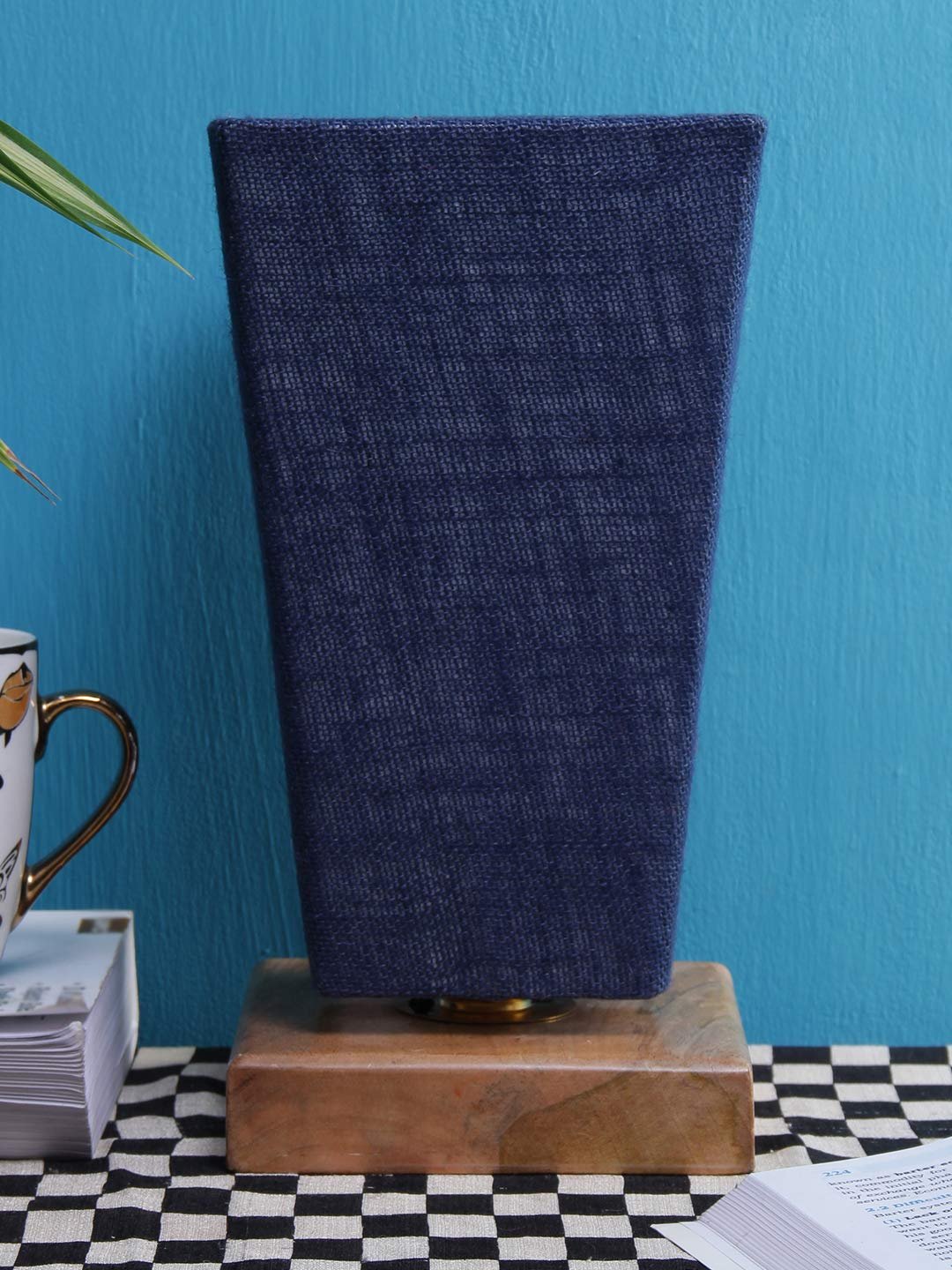 Blue Pyramid Jute Shade with Square Wood Base
