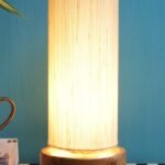 Off-White Cotton Shade with Round Wood Base