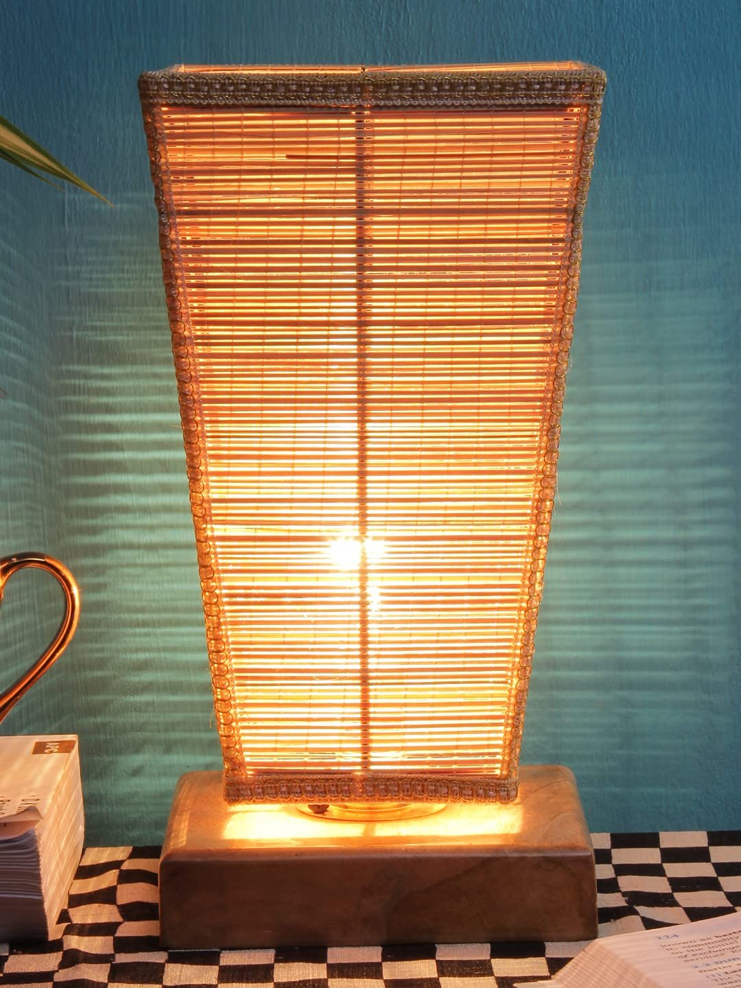 Pyramid Bamboo Shade with Square Wood Base
