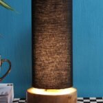 Black Cotton Shade with Round Wood Base
