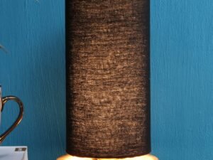 Black Cotton Shade with Round Wood Base