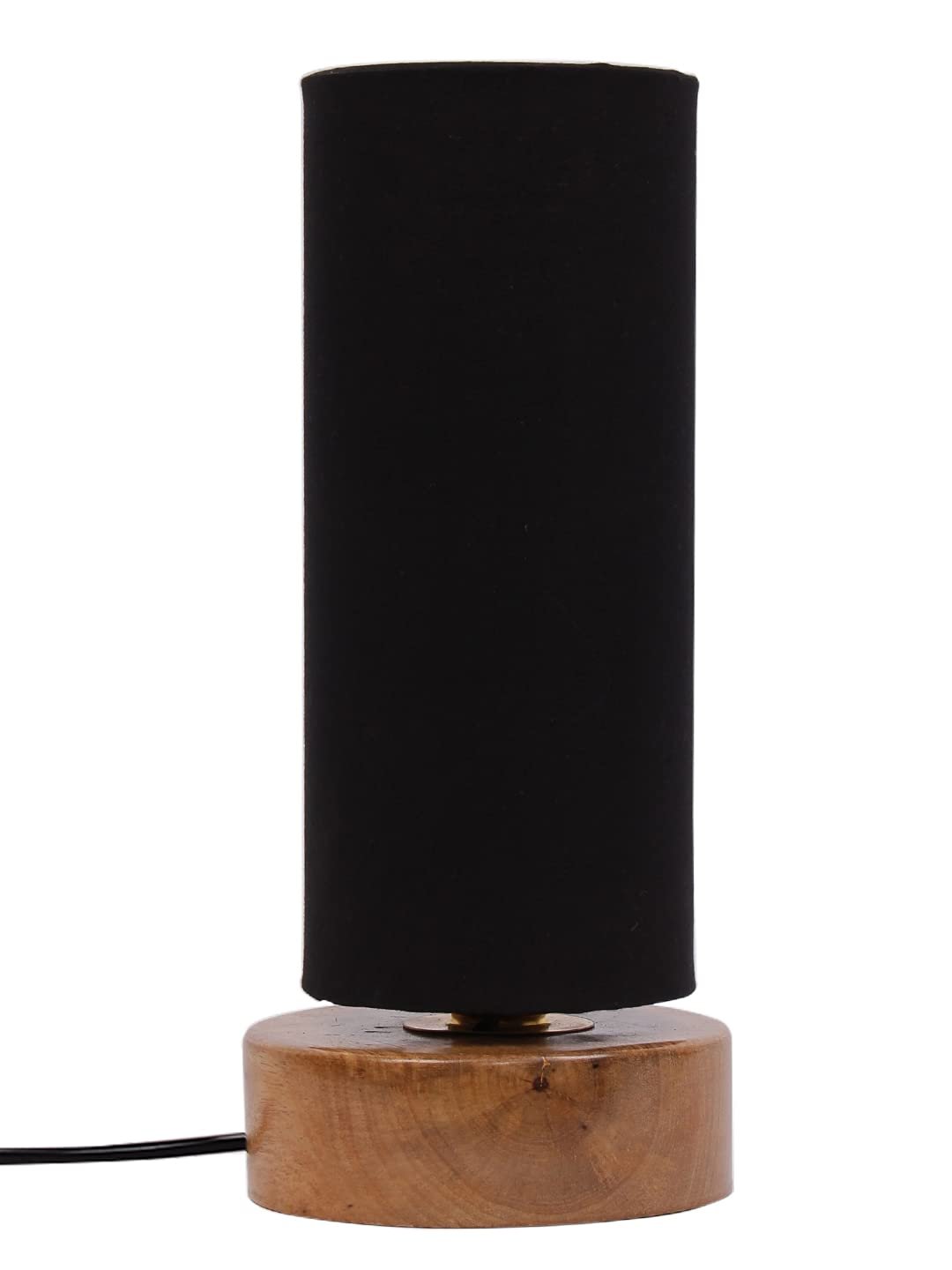 Black Cotton Shade with Round Wood Base