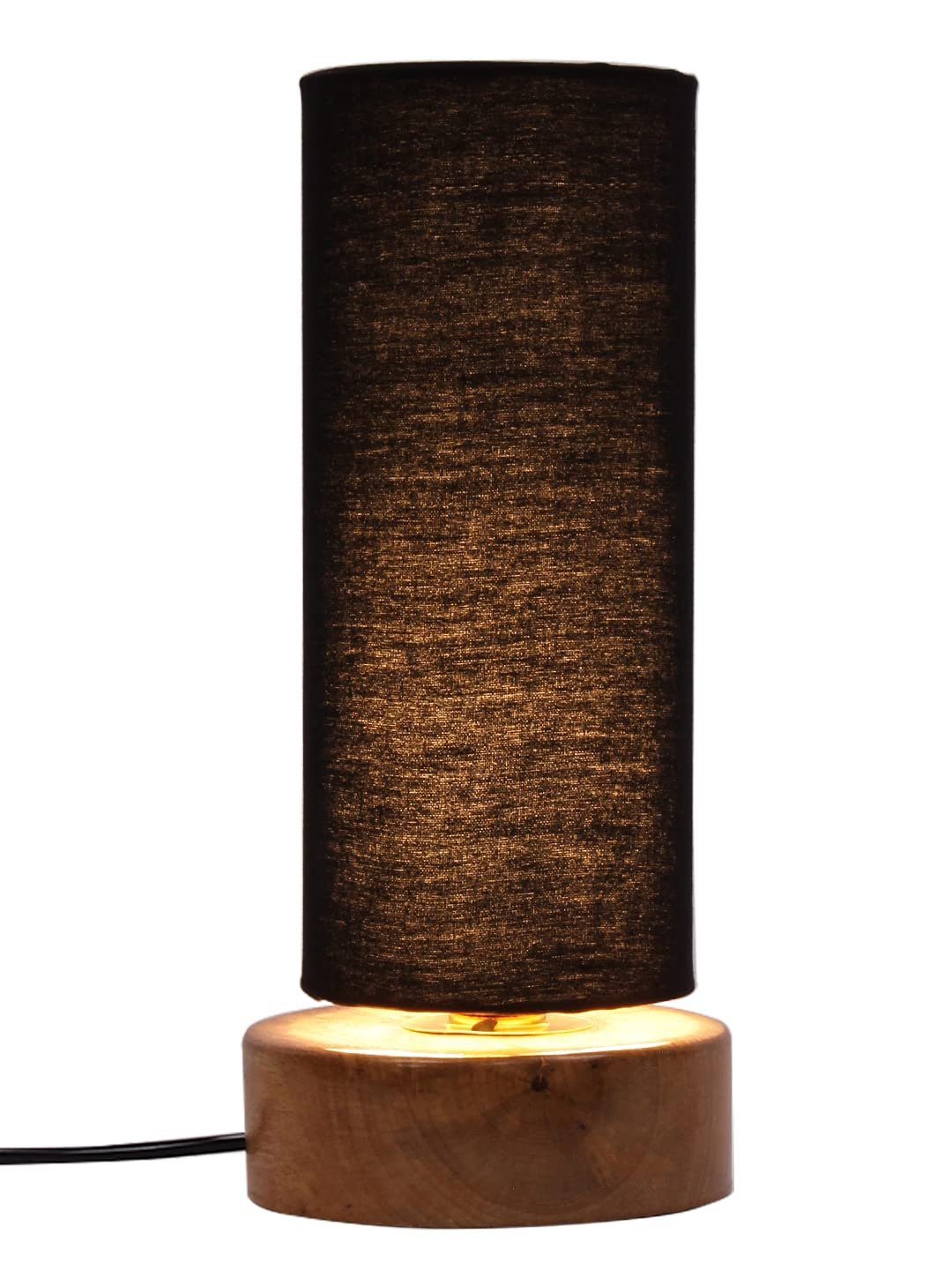 Black Cotton Shade with Round Wood Base
