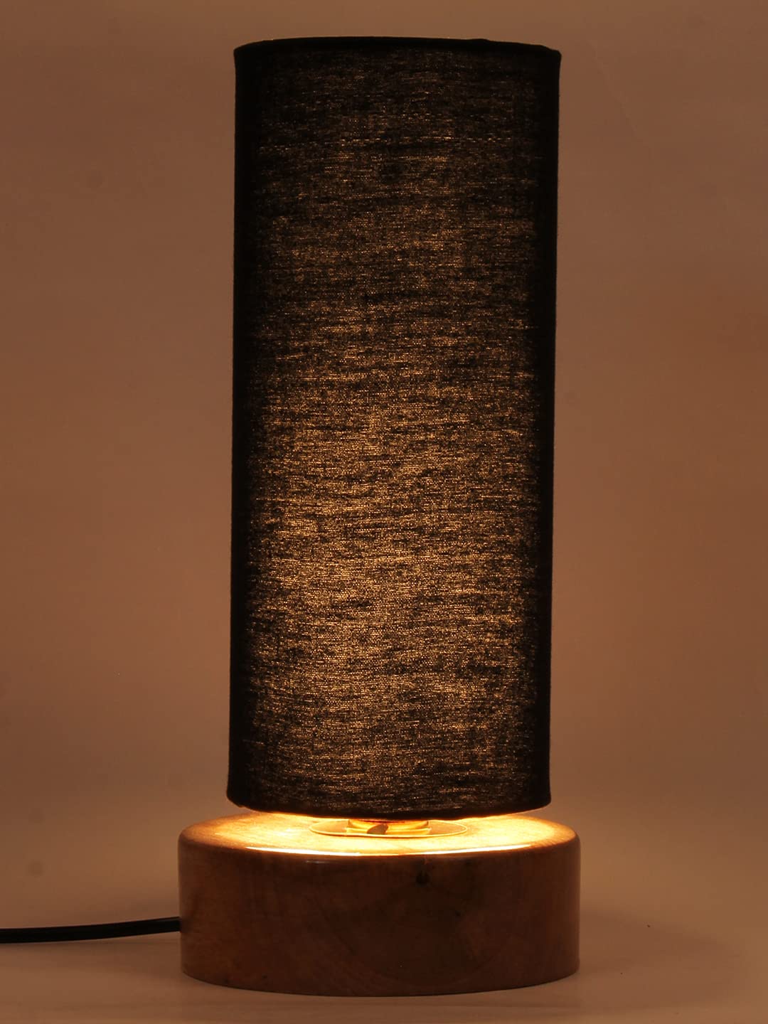 Black Cotton Shade with Round Wood Base