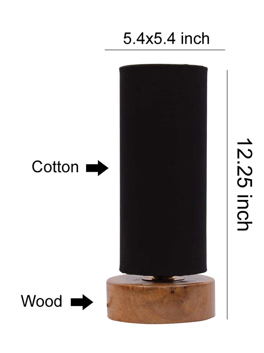 Black Cotton Shade with Round Wood Base