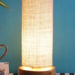 White Jute Shade with Round Wood Base