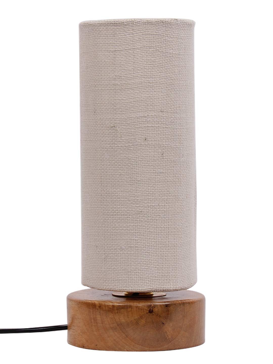 White Jute Shade with Round Wood Base