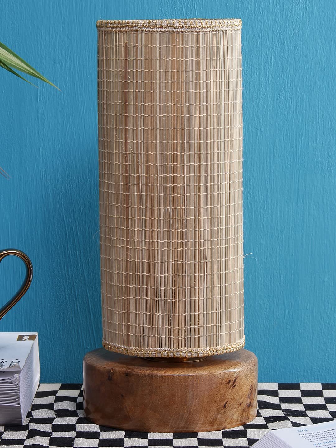 Round Bamboo Shade with Round Wood Base