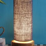 Blue Jute Shade with Round Wood Base