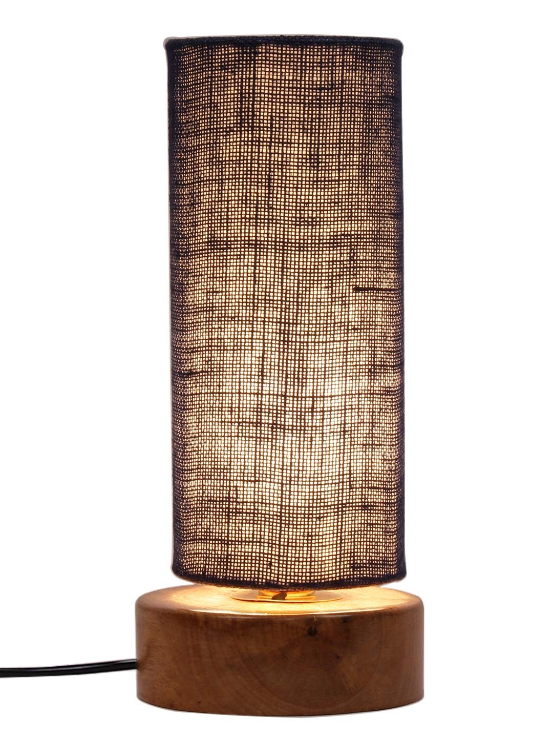 Blue Jute Shade with Round Wood Base