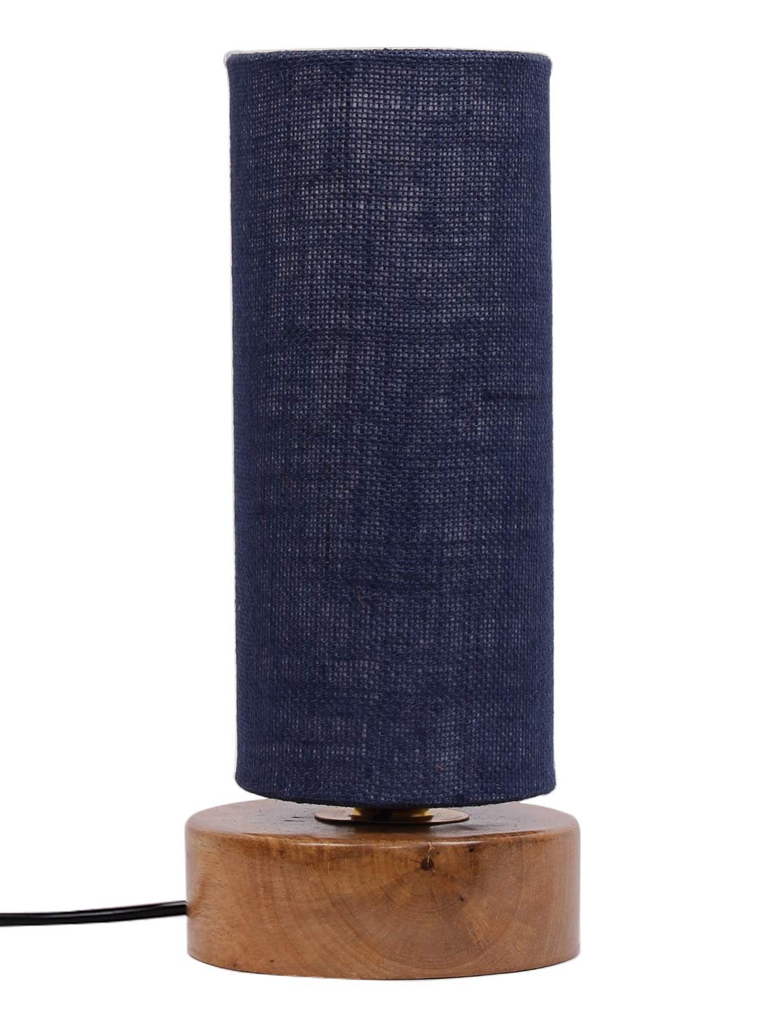 Blue Jute Shade with Round Wood Base