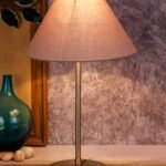 Conical Grey Cotton Shade Table Lamp with Steel Base
