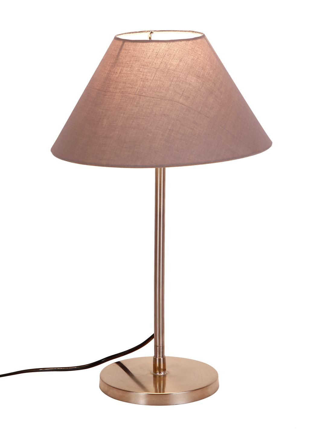 Conical Grey Cotton Shade Table Lamp with Steel Base