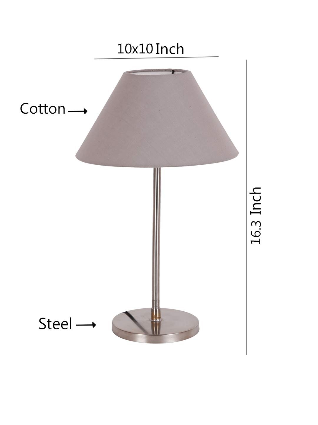 Conical Grey Cotton Shade Table Lamp with Steel Base