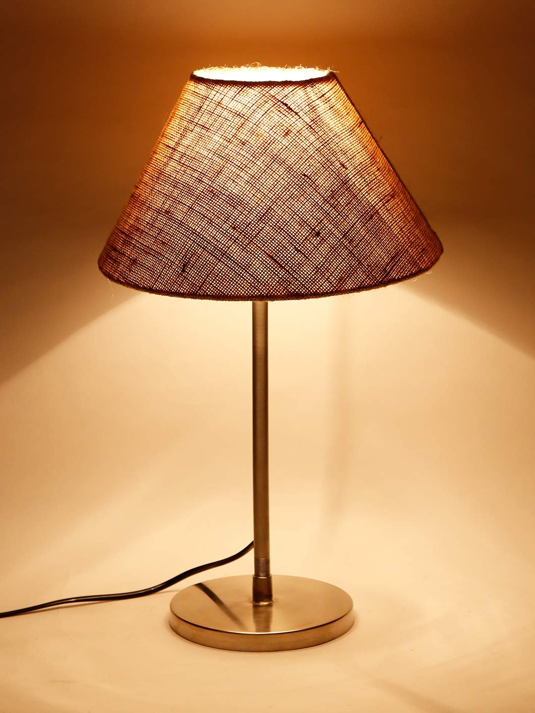 Conical Beige Jute Shade Table Lamp with Steel Base