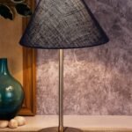 Conical Blue Jute Shade Table Lamp with Steel Base