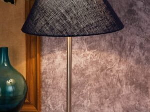 Conical Blue Jute Shade Table Lamp with Steel Base