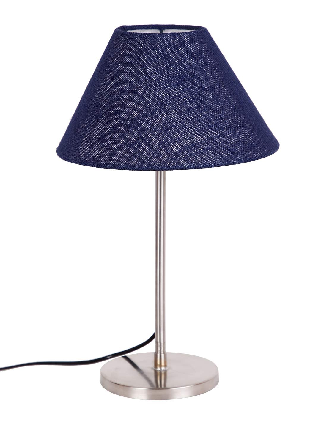 Conical Blue Jute Shade Table Lamp with Steel Base