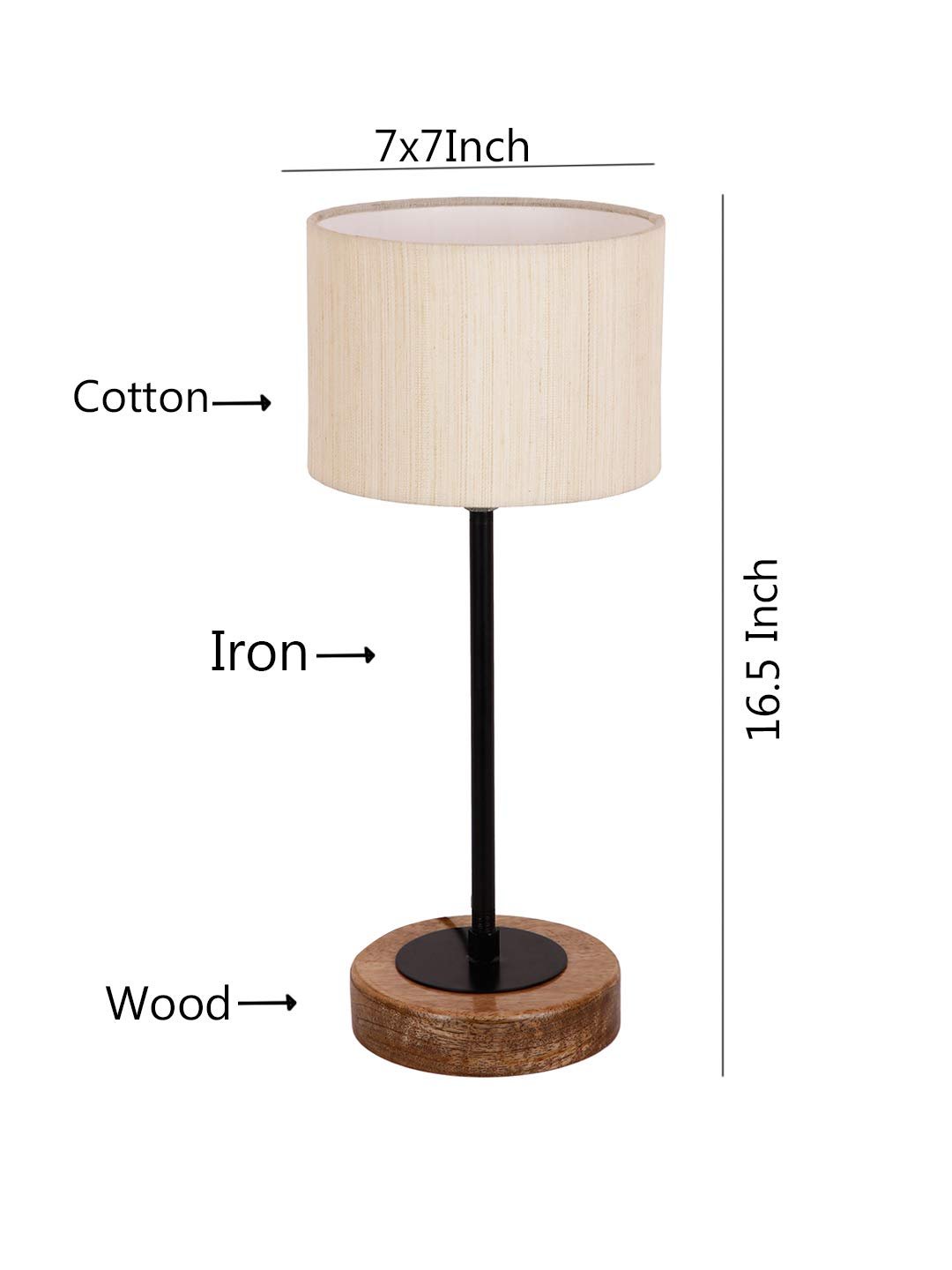 Drum Off White Cotton Shade Table Lamp with Wood Base