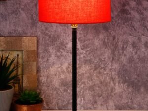 Drum Orange Cotton Shade Table Lamp with Wood Base