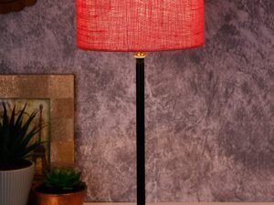 Drum Pink Jute Shade Table Lamp with Wood Base